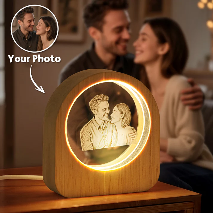 Personalized Family 3D Engraved Crystal Photo LED Light