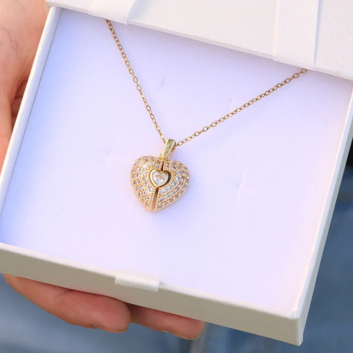 Personalized Heart Treasure Chest Necklace