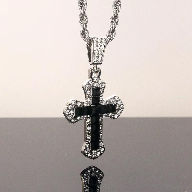 Iced Black Cross Necklace
