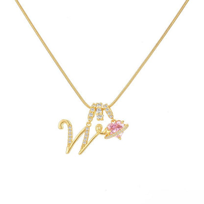 14k Initial Heart Charm Necklace