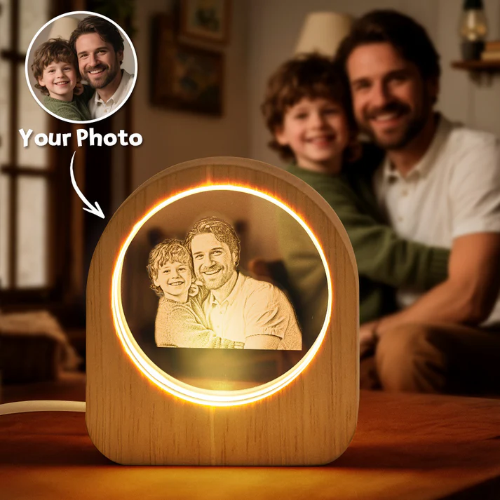 Personalized Family 3D Engraved Crystal Photo LED Light