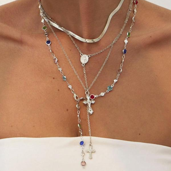 4 Piece Vintage Cross Layered Necklace