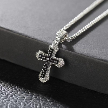 Iced Black Cross Necklace