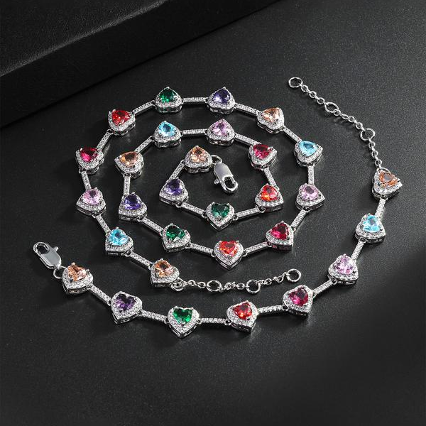 2pc Heart Shaped Colorful Necklace & Bracelet Set