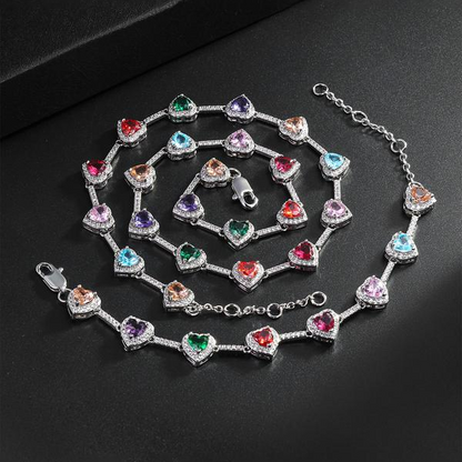 2pc Heart Shaped Colorful Necklace & Bracelet Set