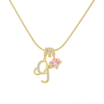 14k Initial Heart Charm Necklace