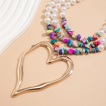 3pc Colorful Pearl Heart Shaped Layered Necklace