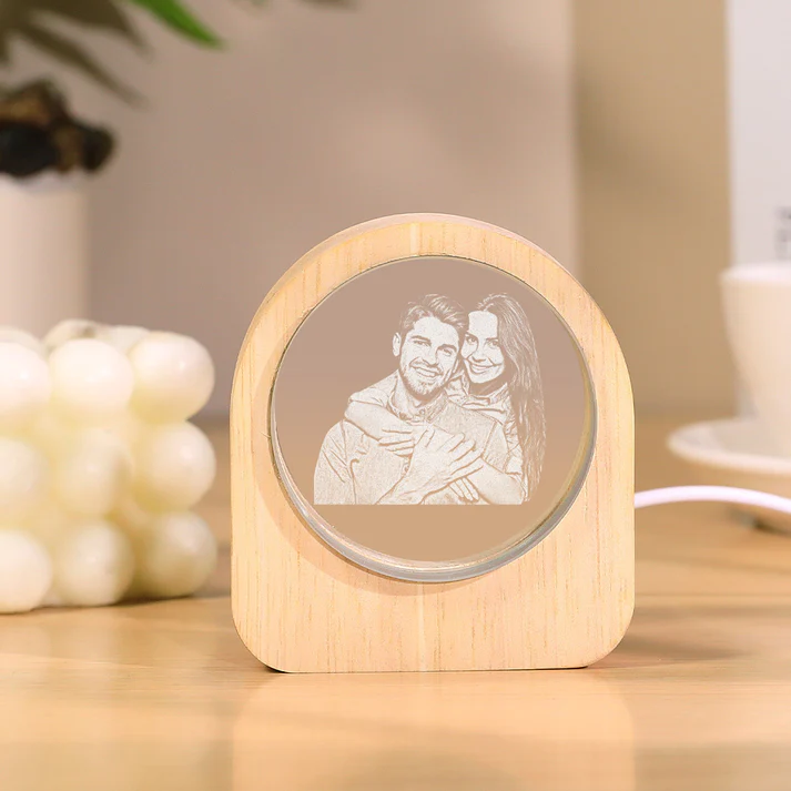 Personalized Family 3D Engraved Crystal Photo LED Light