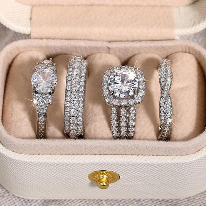 4pc Elegant Rhinestone Ring Set
