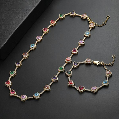 2pc Heart Shaped Colorful Necklace & Bracelet Set
