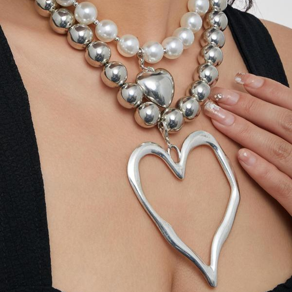 2pc Chunky Love Heart Necklace Set