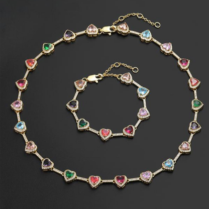 2pc Heart Shaped Colorful Necklace & Bracelet Set