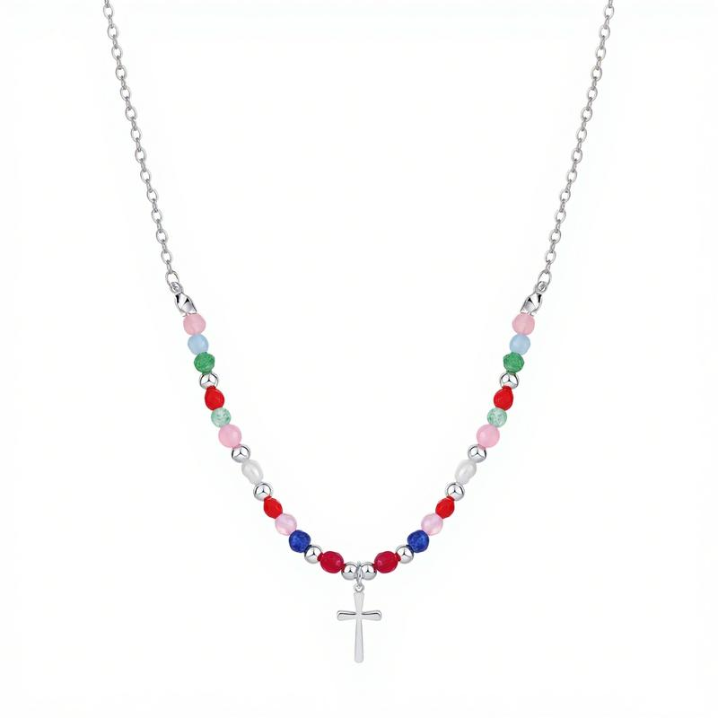Colorful Beaded Cross Necklace