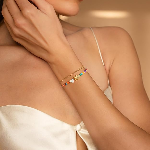 2pc Colorful Bubble Initial Bracelet Set