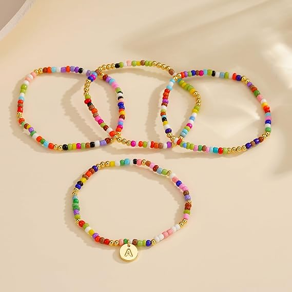 Colorful Multi Layer Initial Bead Bracelet