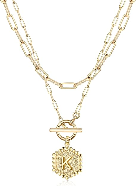2pc Initial Toggle Necklace Set