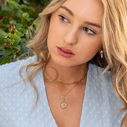 2pc Initial Toggle Necklace Set