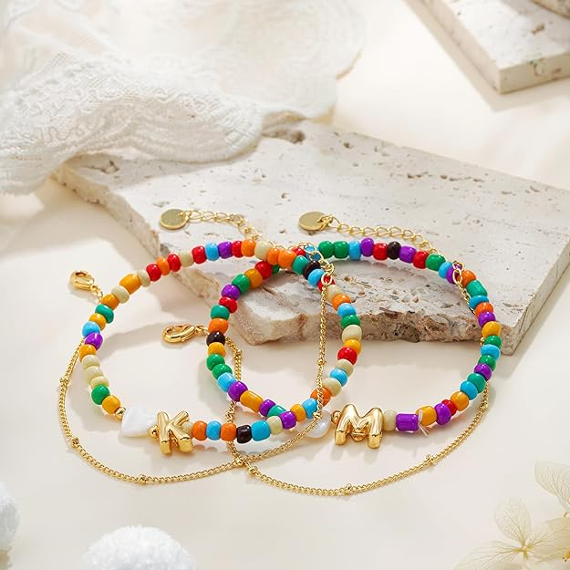 2pc Colorful Bubble Initial Bracelet Set