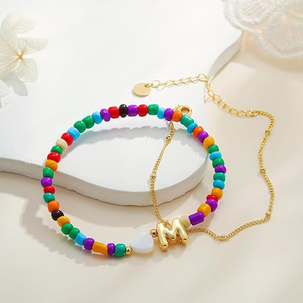 2pc Colorful Bubble Initial Bracelet Set