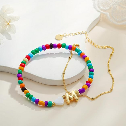 2pc Colorful Bubble Initial Bracelet Set