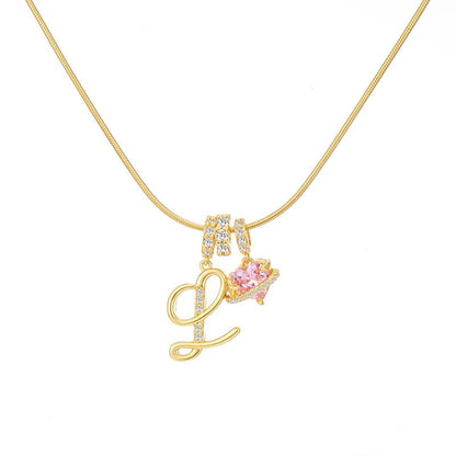14k Initial Heart Charm Necklace