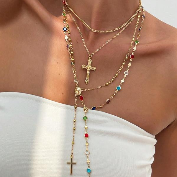 4 Piece Vintage Cross Layered Necklace
