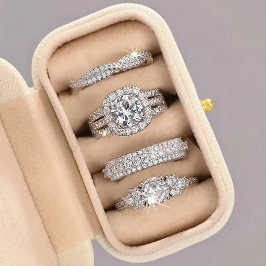 4pc Elegant Rhinestone Ring Set