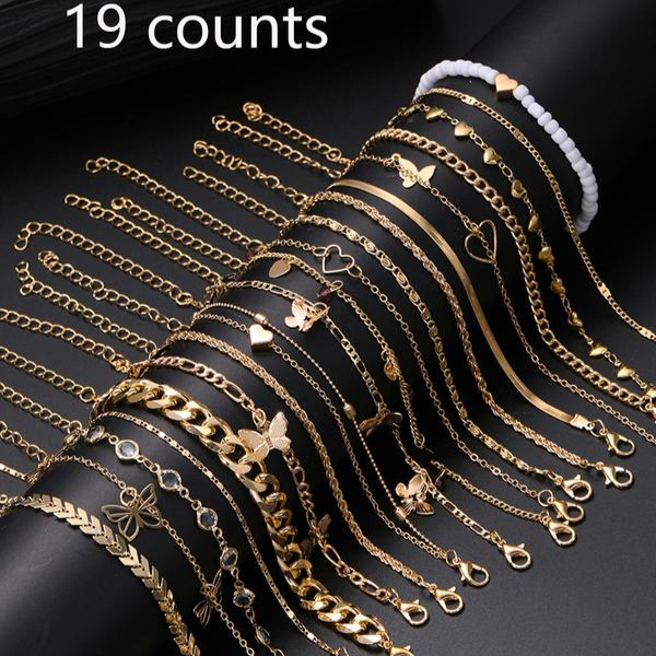 19 pc Boho Stackable Anklet Set