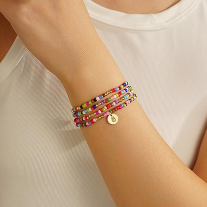 Colorful Multi Layer Initial Bead Bracelet
