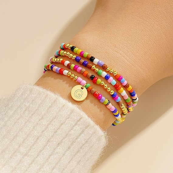 Colorful Multi Layer Initial Bead Bracelet