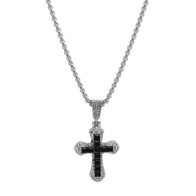 Iced Black Cross Necklace