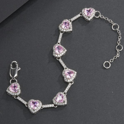 2pc Pink Heart & Cuban Anklet Set