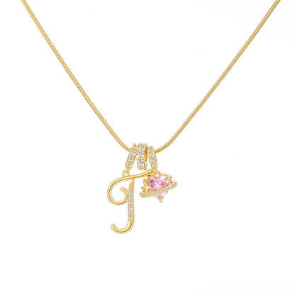 14k Initial Heart Charm Necklace