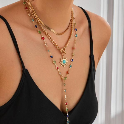 3pc Boho Sunflower Layered Necklaces