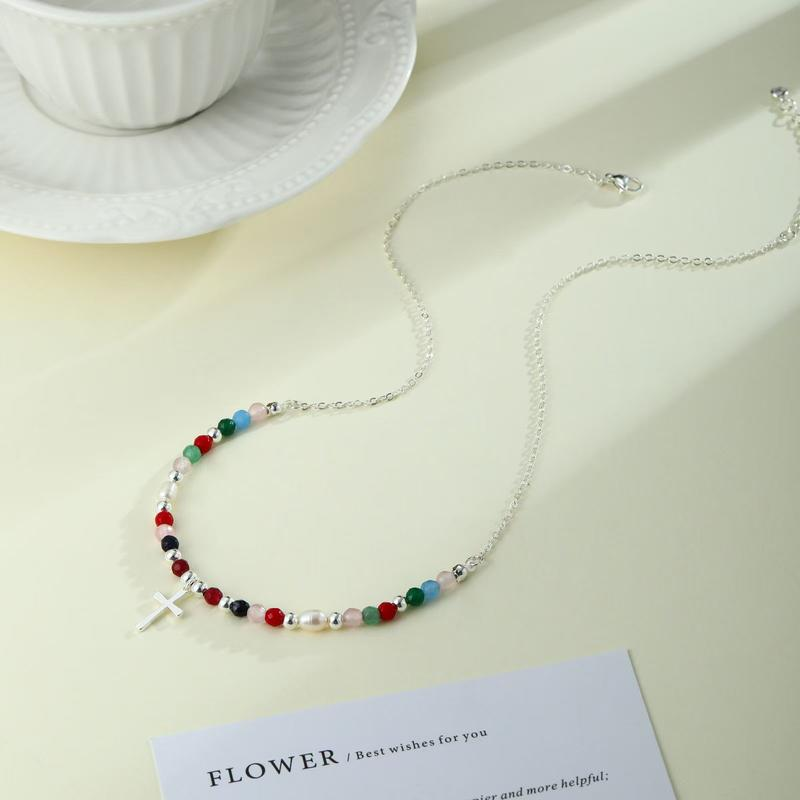 Colorful Beaded Cross Necklace