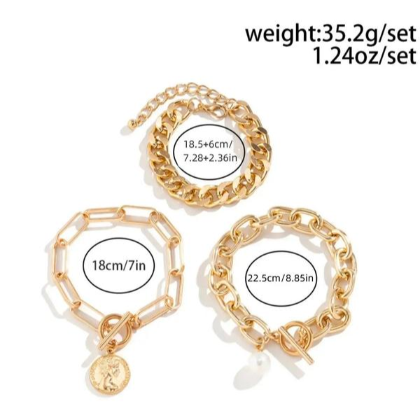 3pc Chunky Stackable Bracelet Set