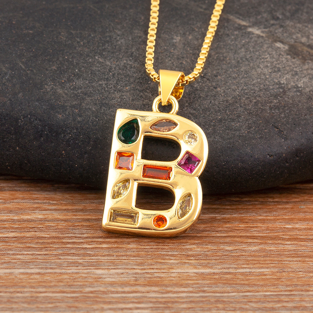 Colorful Gemstone Initial Pendant Necklace
