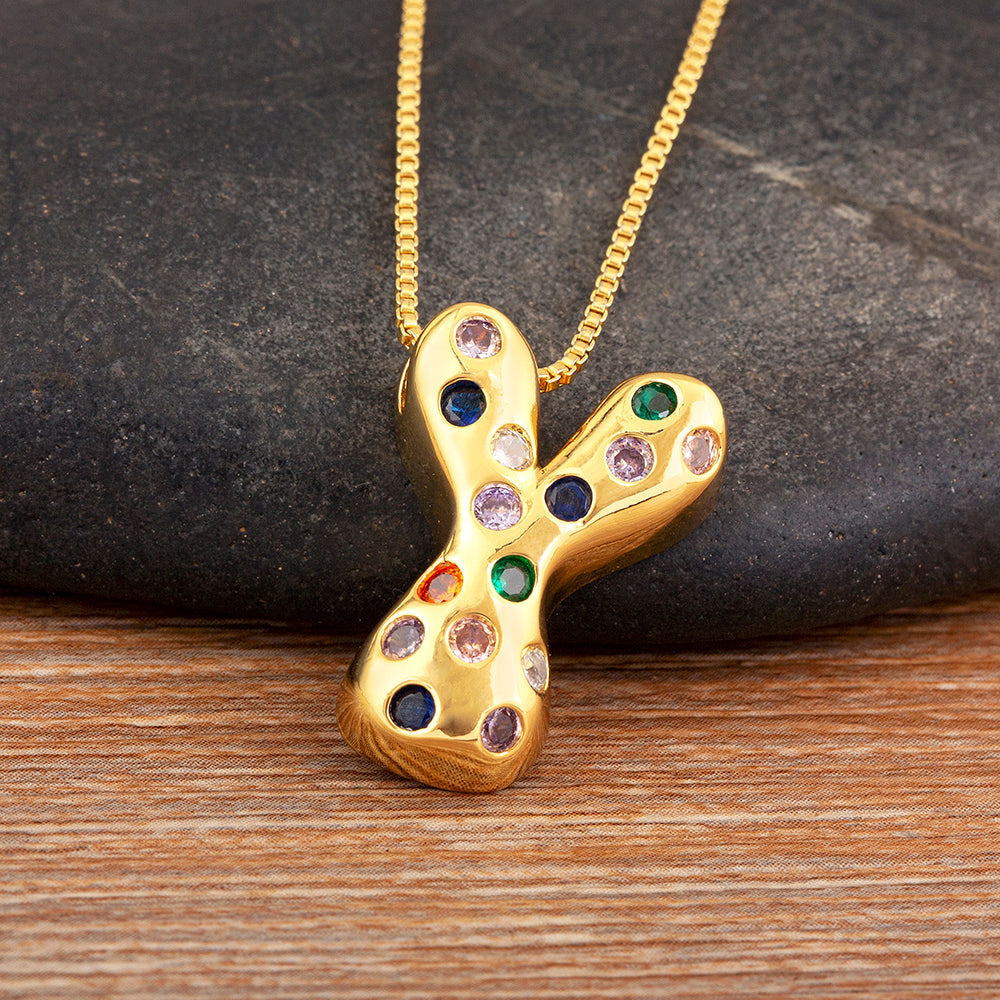 Colorful Gem Bubble Initial Pendant Necklace