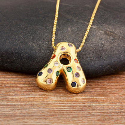 Colorful Gem Bubble Initial Pendant Necklace