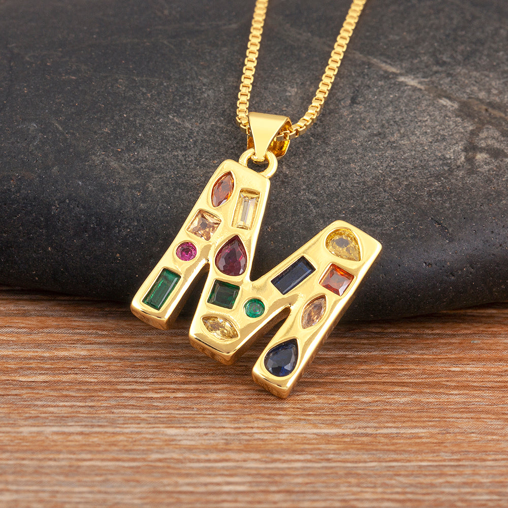 Colorful Gemstone Initial Pendant Necklace