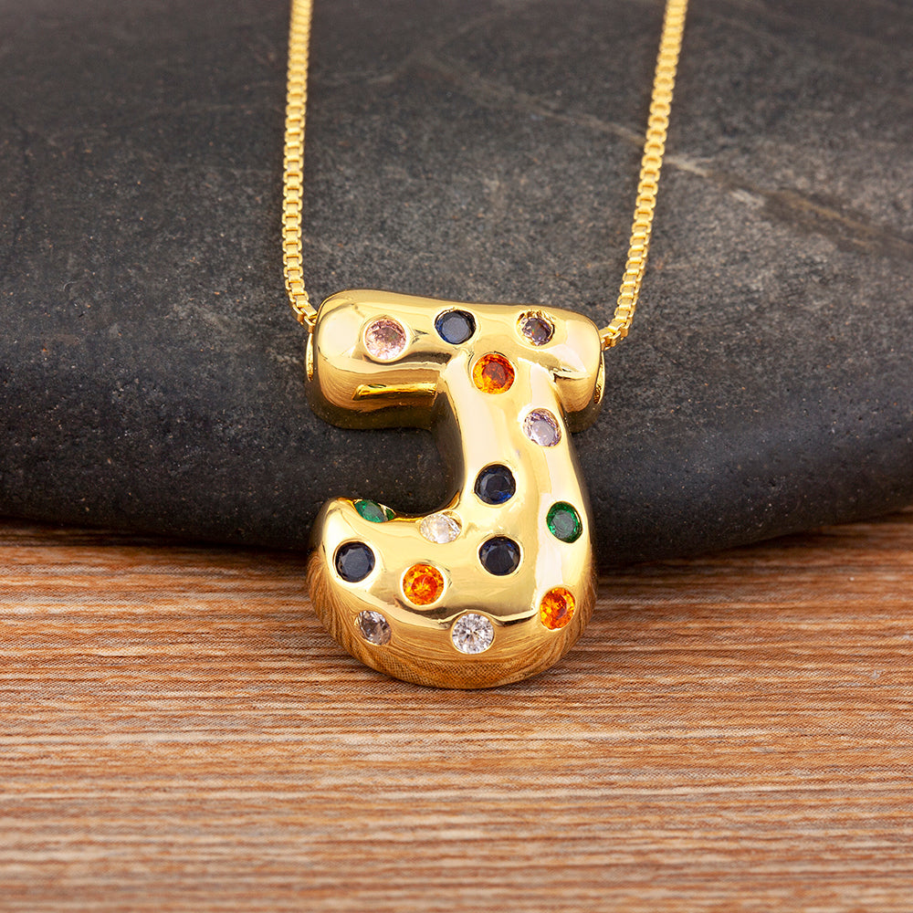 Colorful Gem Bubble Initial Pendant Necklace