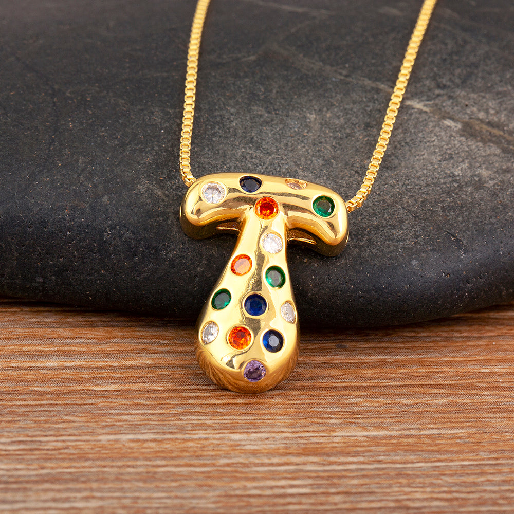 Colorful Gem Bubble Initial Pendant Necklace