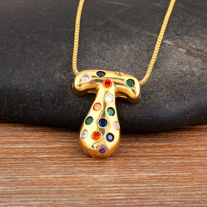 Colorful Gem Bubble Initial Pendant Necklace