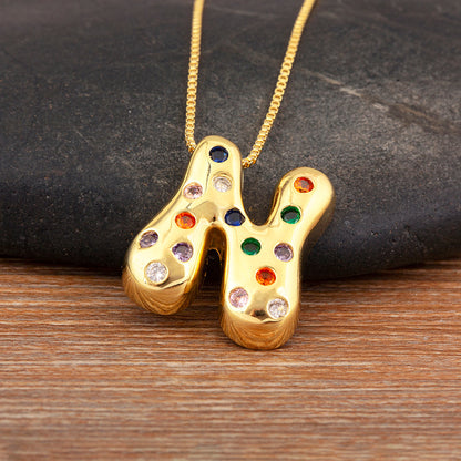 Colorful Gem Bubble Initial Pendant Necklace