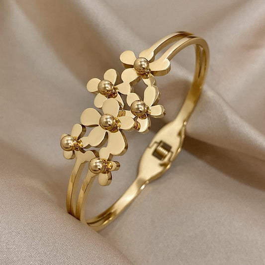 Gold Floral Cluster Bangle Bracelet