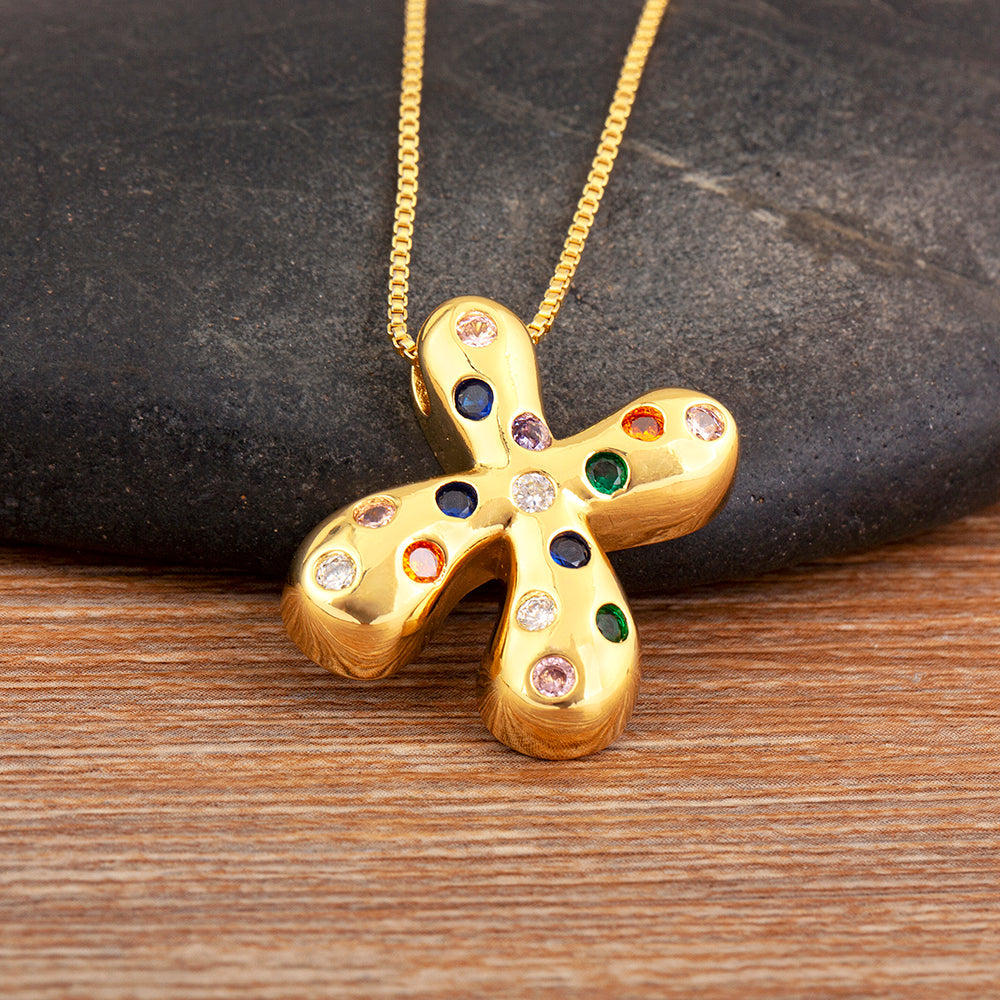 Colorful Gem Bubble Initial Pendant Necklace