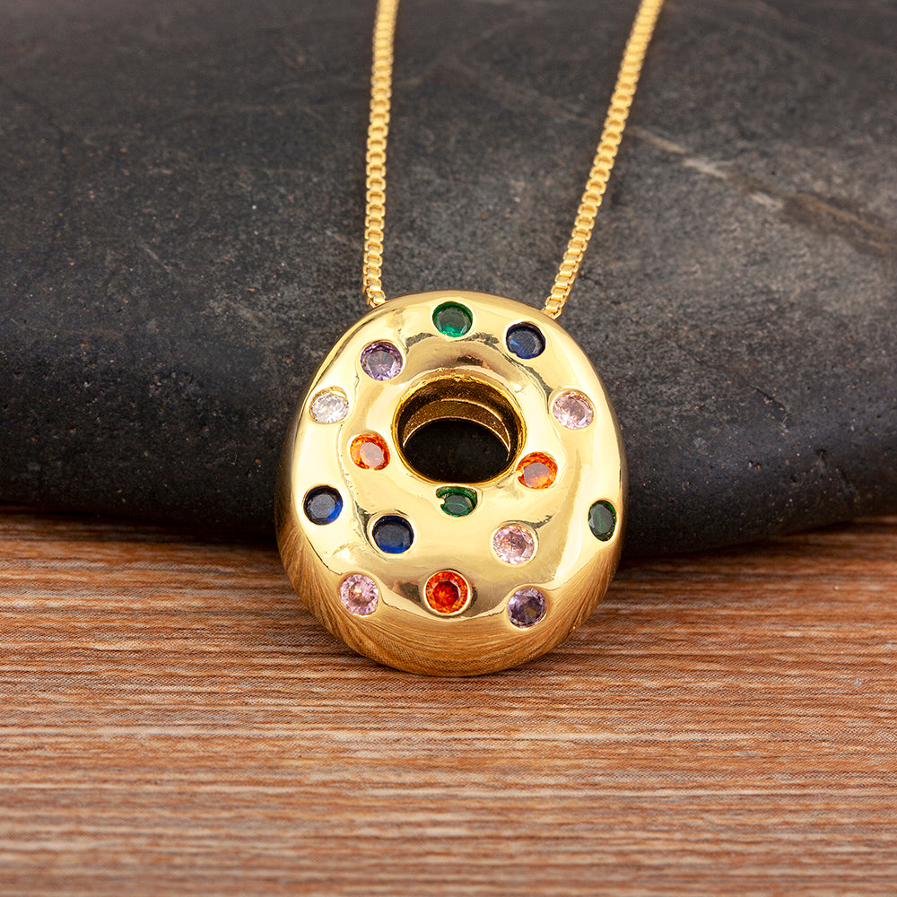 Colorful Gem Bubble Initial Pendant Necklace