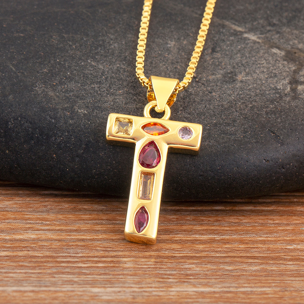 Colorful Gemstone Initial Pendant Necklace