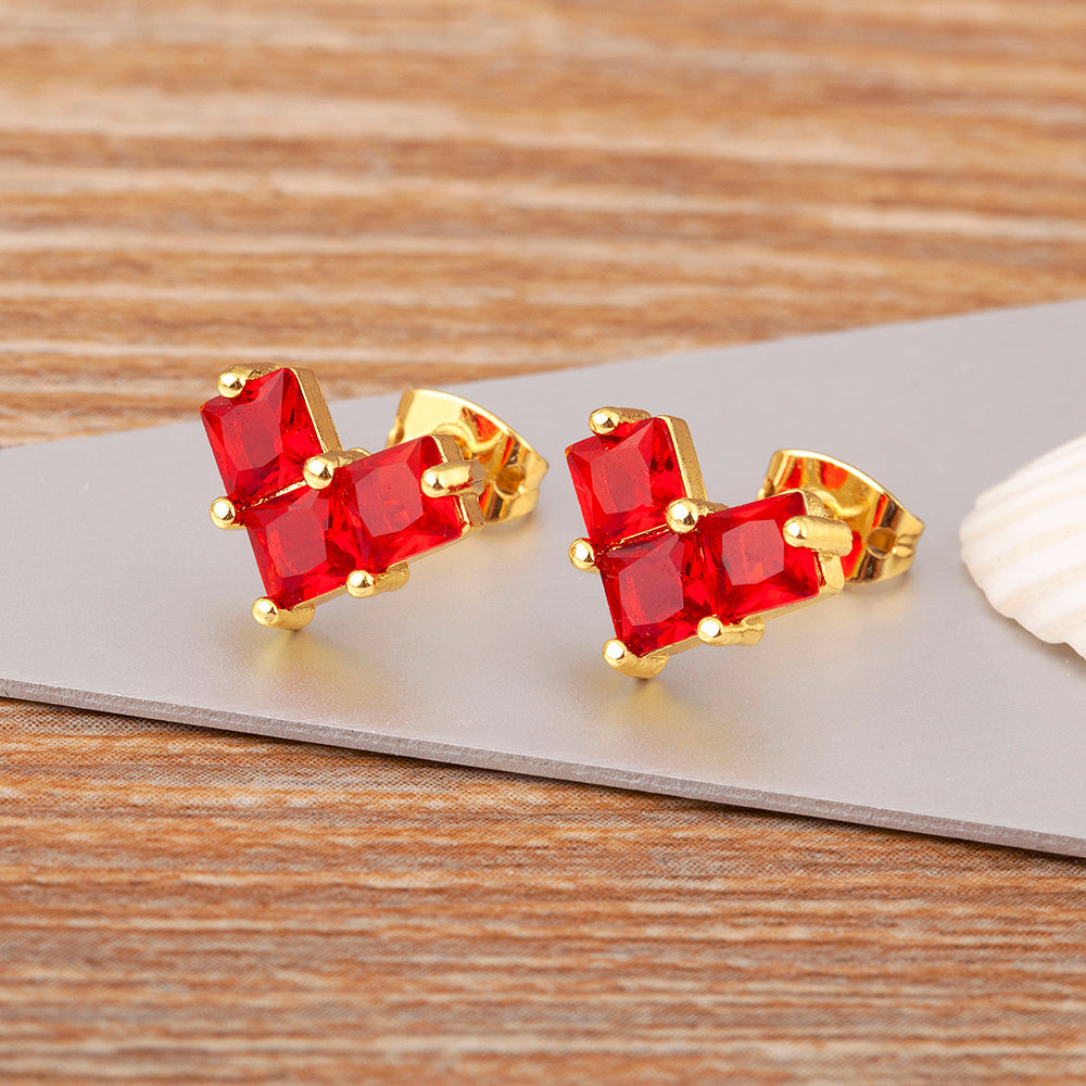 Ruby Quad Diamond Stud Earring