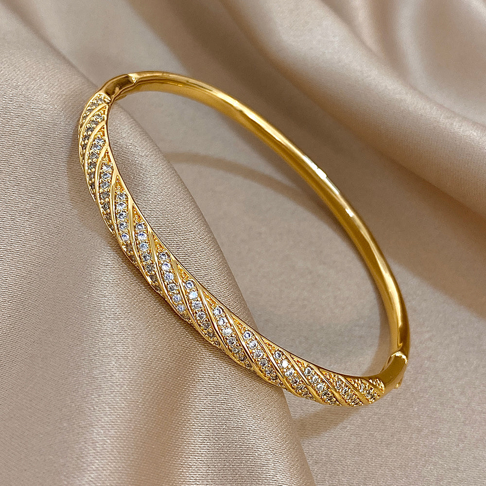 Twist-Cut Gold Crystal Bangle